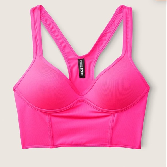 NWT Victorias Secret Ultimate PushUp Sports Bustier ATOMIC PINK Barbie LARGE - Picture 1 of 3